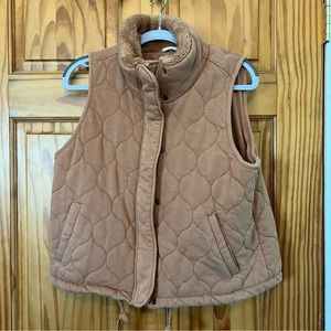 Camel Quilted Fill Zip-Button Vest